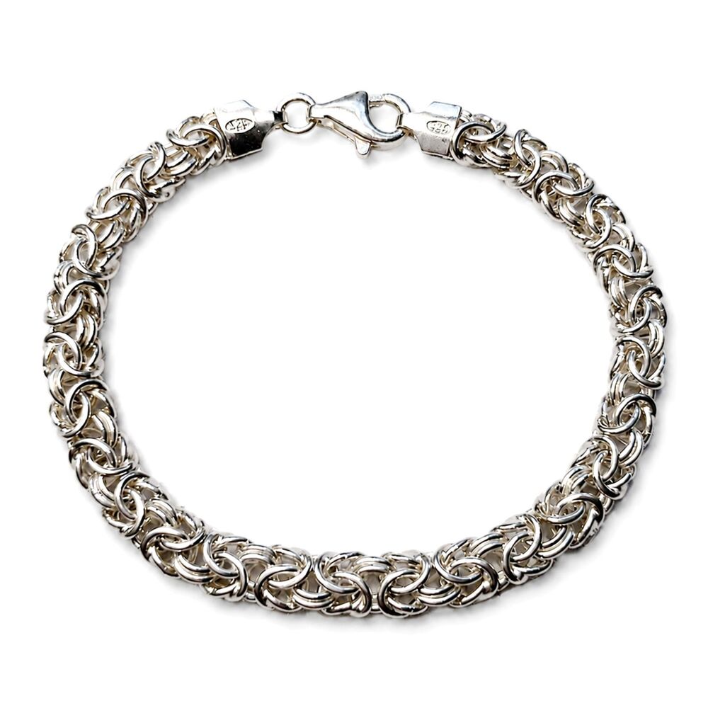925 Sterling Silver Byzantine Link Chain Bracelet Lobster Clasp Italy 7” 8.6g